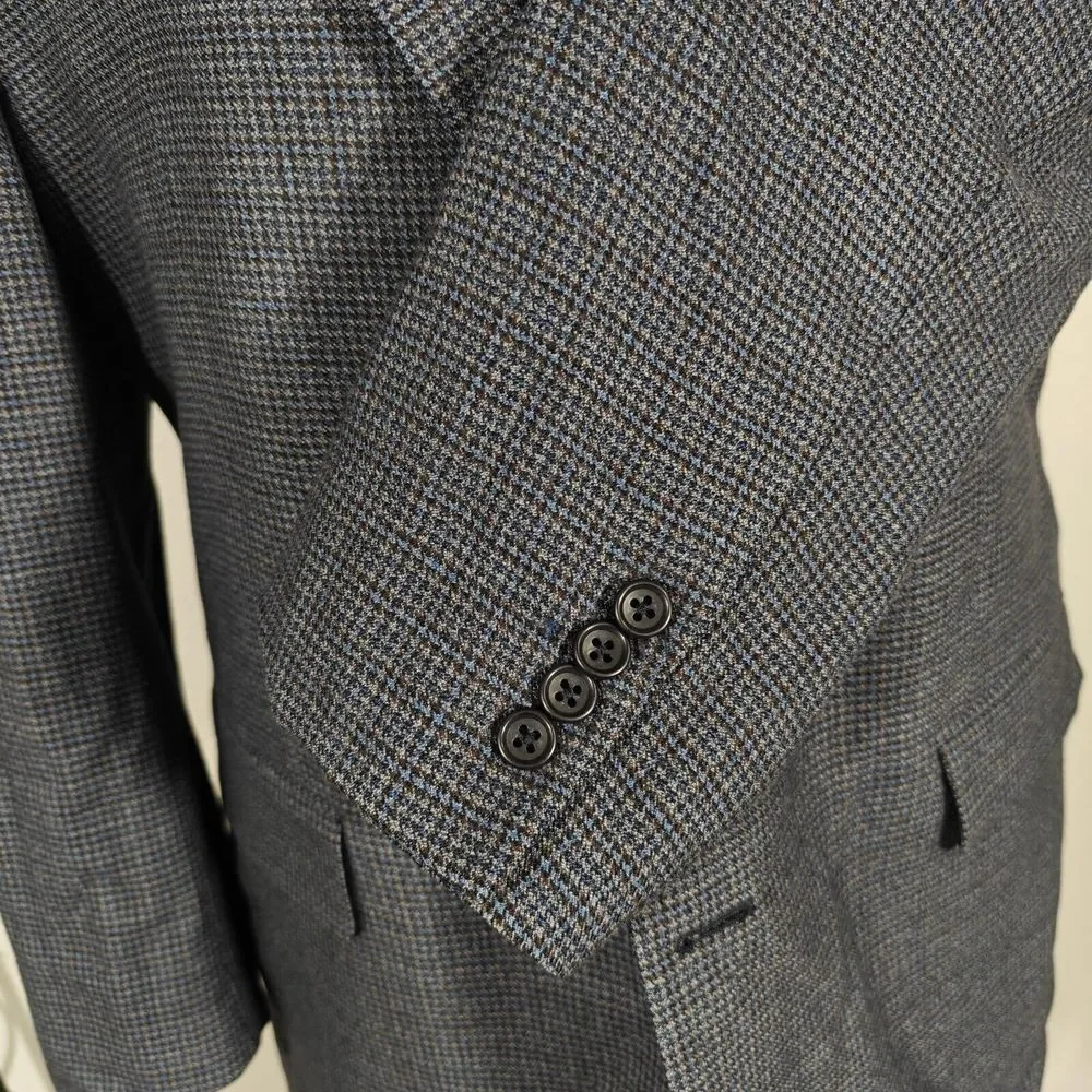 JOS A BANK Men's Flannel Sport Coat Blazer Two‎ Button Navy Houndstooth Wool 46R